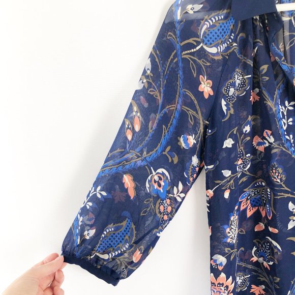 100% Silk Club Monaco Oversized Button Down Dress Floral Boho Midi Mini Relaxed - Picture 5 of 8